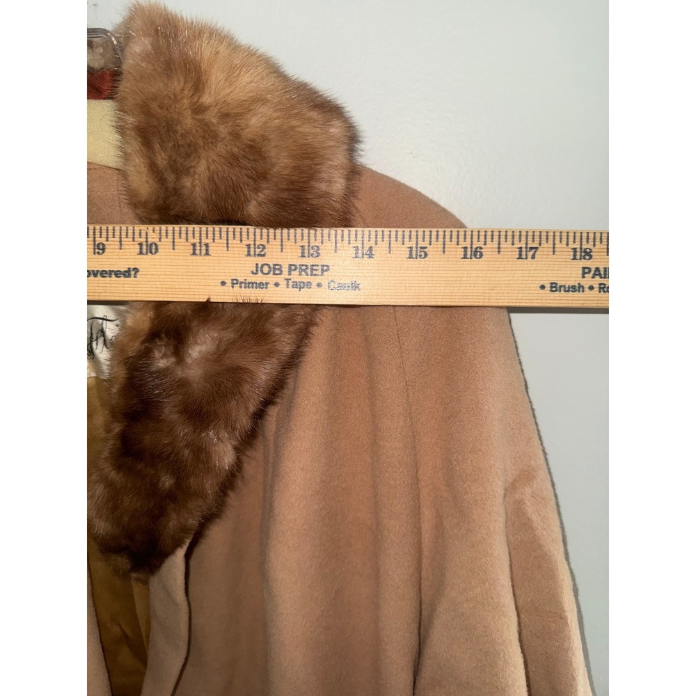Vintage Fleischers Camel Wool Coat Real Fur Collar ILGWU Union Tan Mid Length - Picture 7 of 10